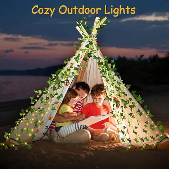 ANGMLN Solar Vine String Lights, 66Ft 200 Led Outdoor Fairy Lights with Ivy, 8 Modes Waterproof Artificial Plant Leaf Garland for Balcony Patio Wedding Garden Yard Fence Wall Apartment Outside Decor