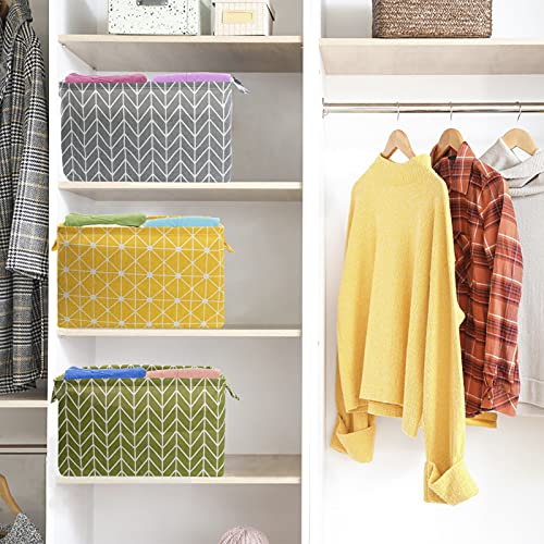 3Pcs Large Rectangular Canvas Storage Basket, Motasom Foldable Toy Organizer Bins With Handles, Waterproof Clothes Storage Box For Nursery Home Closet Office Organization, Shelf & Toy Basket (L) #TOP6