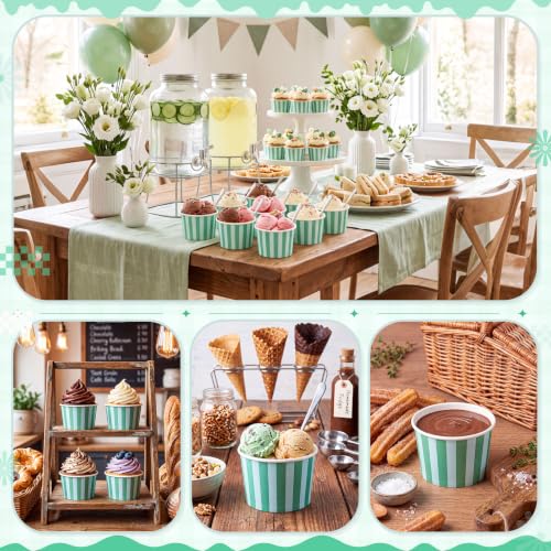 Image of Zopeal 50 Count Teal and Light Blue Striped Ice Cream Cups Dessert Bowls