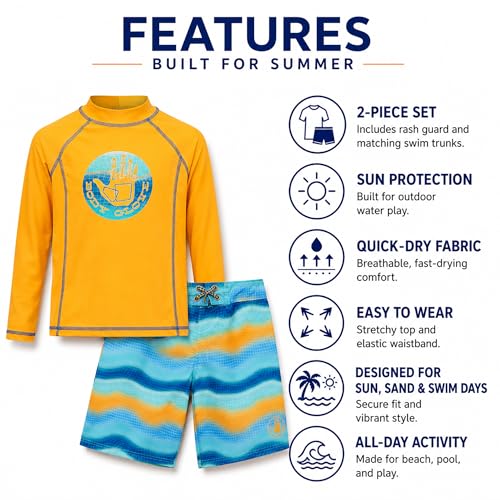 Image of Body Glove Little Boys 2-Piece Rash Guard Swimsuit Set