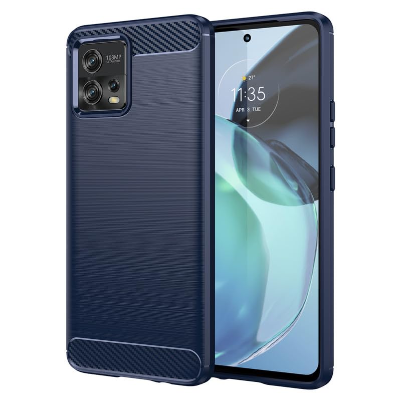 Image of Hybrid Carbon Fiber Back Case for Motorola Moto G72 (Blue)