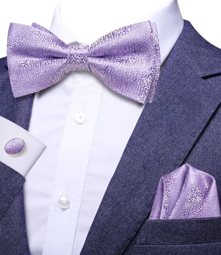 Image of Dubulle Mens Paisley Striped Bowtie Set Pre-tied Bowtie for Men and Pocket Square Set Wedding Business