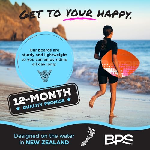 Image of BPS 'Gator' 30 Inch No Wax Needed Skim Board - Epoxy Coated Wood Skimboard with EVA Pads - Skim Board for Beginner to Advanced (Orange with White Accent)