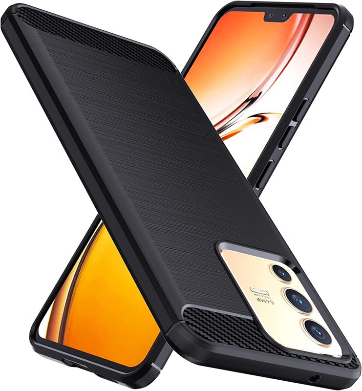 Image of NPRC Hybrid Ultra Slim Protective Case TPU Non-Slip Carbon Fiber Texture Shockproof Case Cover for Vivo V23 - Black