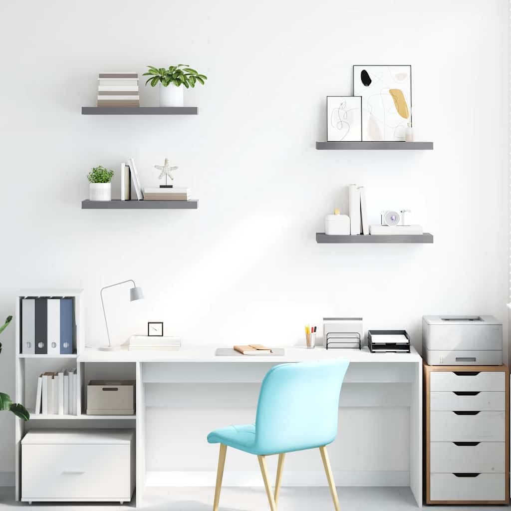 Półki wiszące, 4 szt., szare, 60 x 23,5 x 3,8 cm, MDF, zestaw półek ściennych do sypialni, wytrzymałe półki wiszące na książki i dekoracje, łatwy montaż