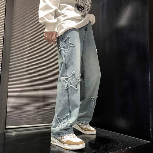 ​​Mens Y2K Star Jeans Streetwear High Waist Baggy Hip Hop Loose Fit Embroidery Harajuku Vintage Denim Jeans Pant2