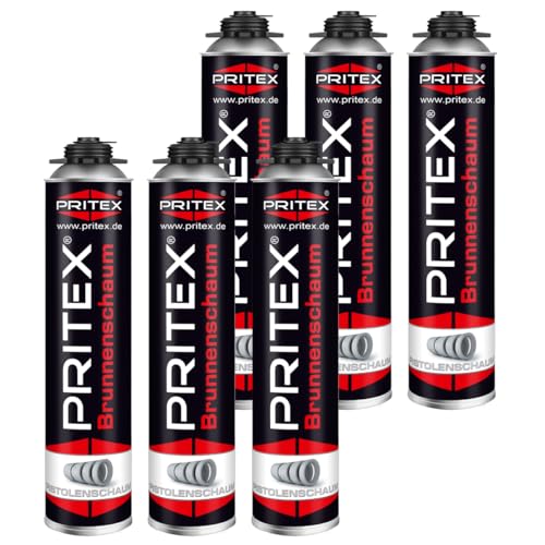PRITEX Brunnenschaum 6 x 750 ml zur Montage von Brunnenschachtringen & Rohrelementen Pistolenschaum mit sehr guter Haftung & hoher Beständigkeit Bauschaum für Montagepistole