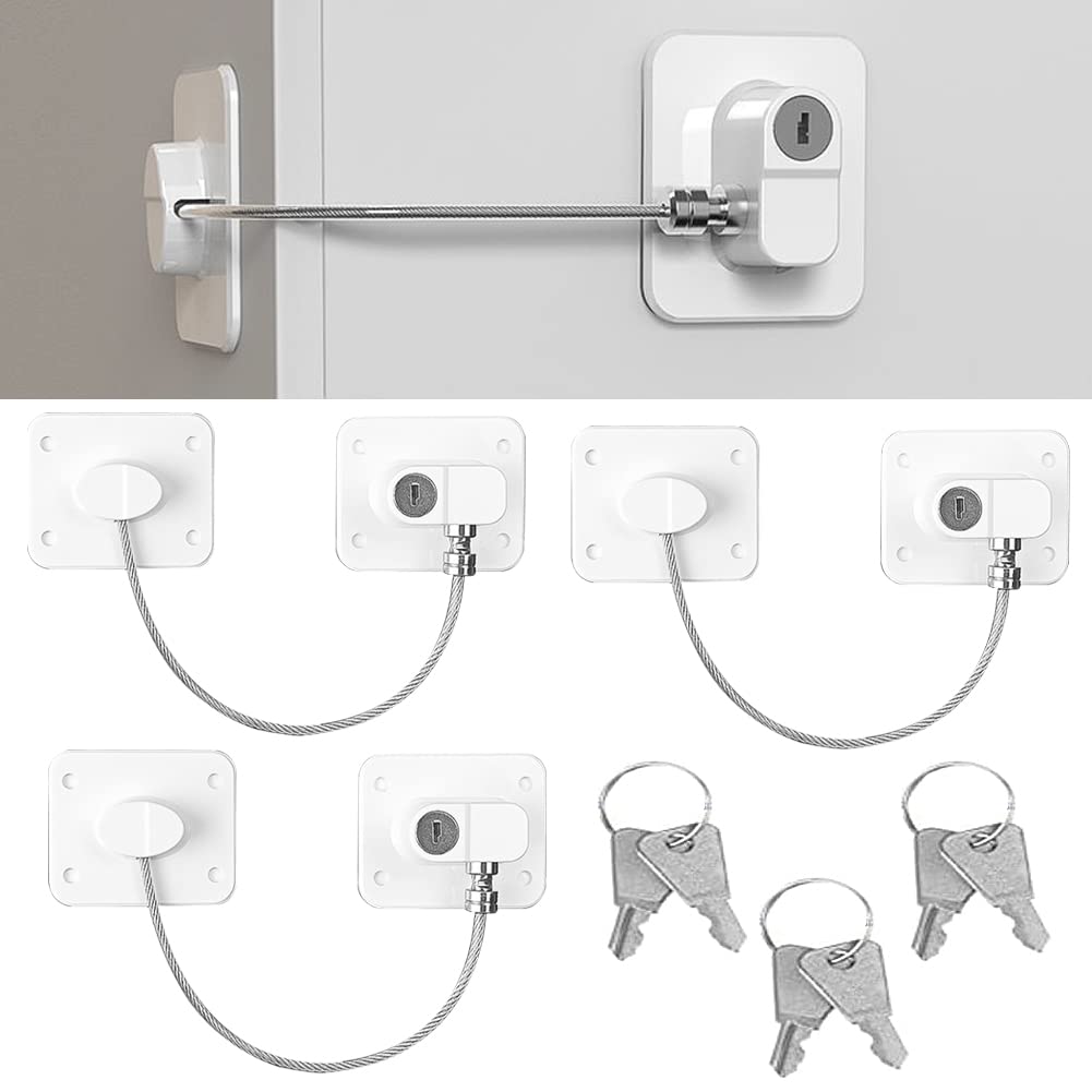 3P Black Children Safety Refrigerator Door Lock, Kids Security Window Lock, Cabinet Lock, Fridge Freezer Locks with 6 Keys (3P White)