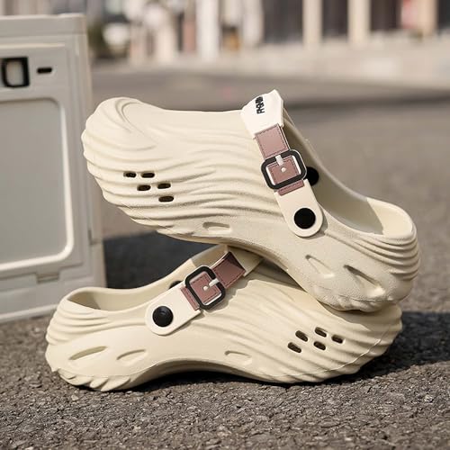 Fashion Sandals Adjustable Straps Textured Design, Lightweight EVA Sole, Slip-On Casual Shoes for Women & Men(White,8.5/9.5)3