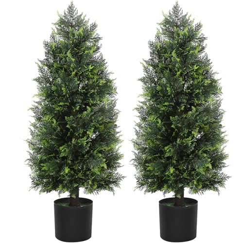 3FT Artificial Topiary Cedar Tree, Christmas Tree Artificial Cedar Pine Tree Potted UV Rated Plant, Fake Plants Tall Artificial Plants Shrubs for Home Decor, Perfect Housewarming Gift (1, 3FT)