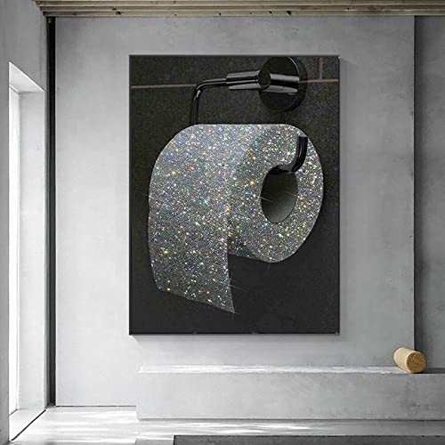 Canvas Schilderij Wall Art Wc Papierrol Kleur Glitter Diamant Creatieve Print Foto 'S Voor Badkamer Decor Poster 60x80 Cm (24x32in) Frameloos - Afbeelding 5