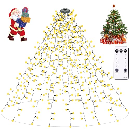 Christmas Tree Lights with Ring,400 LEDs Waterfall Lights Outdoor,Waterproof 6.6FT x 20 Lines,Timer,Remote,8 Modes,Memory Cascading Twinkle Lights Xmas Decoration Indoor for 4.9-8.2ft Tree