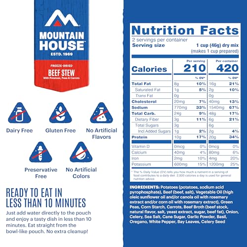 Image of Mountain House Freeze-Dried Dinner Entree | Backpacking Meals for Camping and Hiking, 4 Servings, 30-Year Shelf-Life, 2-Pack
