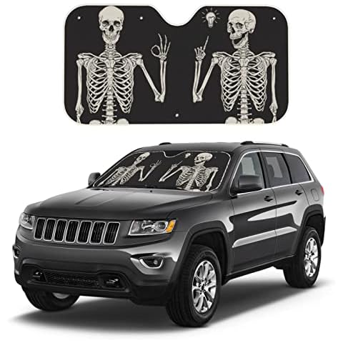 Skeleton Skull Car Windshield Sun Shade, Foldable Car Front Window Sunshade Blocks UV Rays for Van Trucks SUV Car Interior Accessiores,Keep Your Vehicle Cool Cover