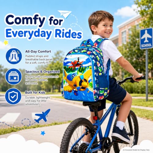 Image of HPJGD 3PCS Boys Airplane Backpack, Water Resistant Kids Backpack Set with Lunch Box, Cute School Bag for Preschool Toddler