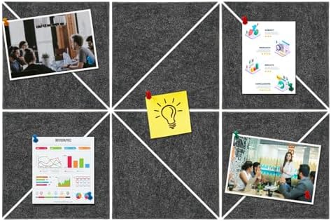 Large Triangle Felt Cork Board Tiles, Self Adhesive DIY Felt Bulletin Board Pin Board with 35 Pushpins for Office School Home Wall Decor Stickers Memos Photos Display(Deep Grey)