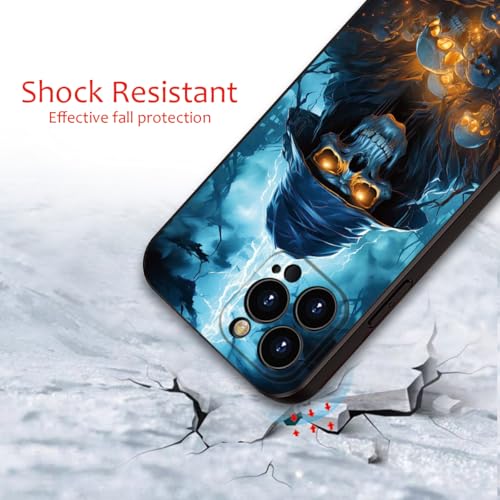 Printed with Skull for iPhone 16 pro max case, Printed with a Skeleton Pattern bathed in Lightning, The Silicone Shockproof case Makes Your Phone Look Cool (A1-Skull-Death God Skeleton)