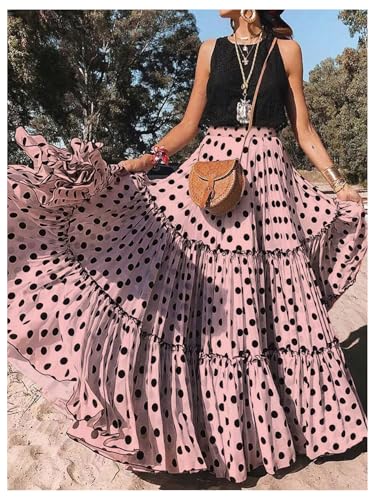 WDIRARA Women's Polka Dots Ruffle Maxi Skirt High Waisted A Line Flowy Long Skirts4