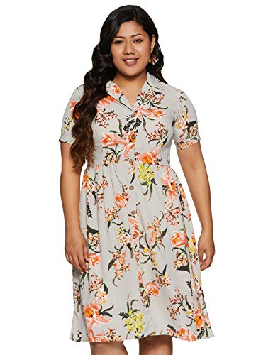 Image of pluss Women's Georgette A-Line Knee-Long Dress (LDR3403-GREYPRINT Grey Print 2XL)