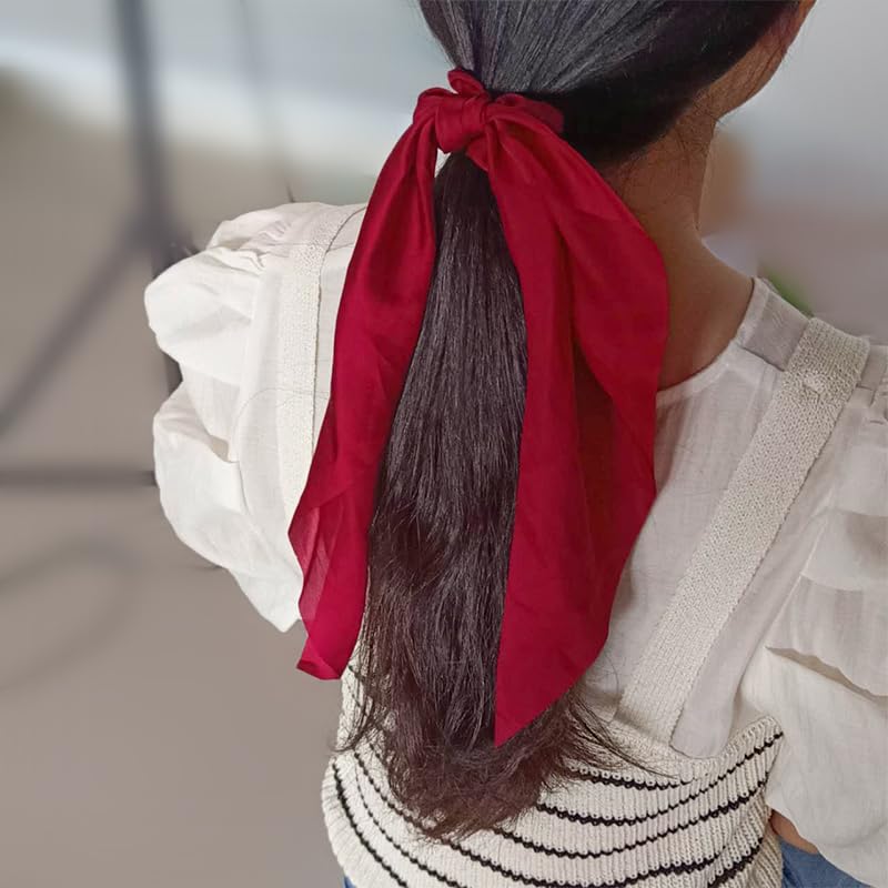 Miniatura 6 de Cinta elástica de satén para el cabello, soportes para cola de caballo anudados y lazos para el cabello, juego de 2 piezas para mujeres y niñas en