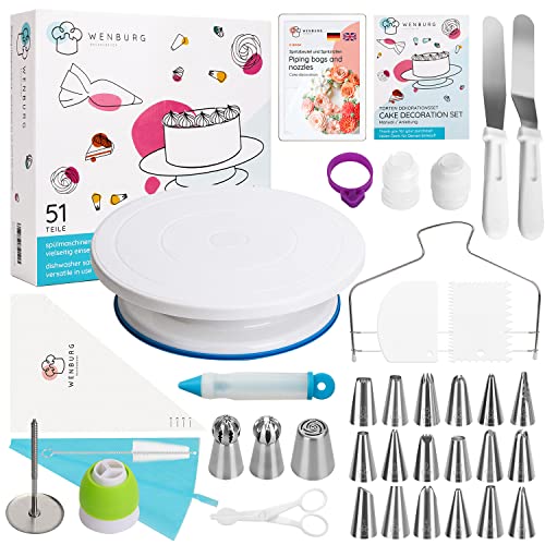 Wenburg Kit gateau patisserie debutants et professionnels - 51 pièces - Plateau tournant patisserie 360° pour la décoration gâteau - Kit pâtisserie de...
