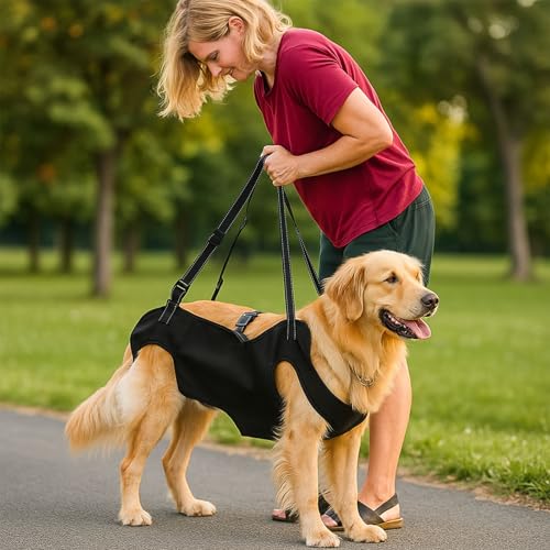 Hunde Tragehilfe, Tragbares Hundegeschirr Treppe, Schwarz Verstellbare Tragehilfe Geschirr Hebegeschirr für Hinterbeine Hüftstütze mit Griffen Sicherheitsunterstützung für behinderte, verletzte Hunde