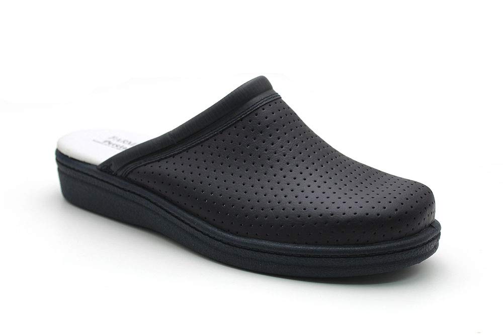 Zueco Sanitario de Piel con Suela de Goma, para: Mujer Color: Azul