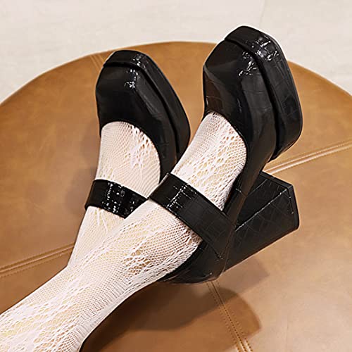 UniqueStride Women's Chunky High Heels Square Toe Platform Mary Janes Pumps Buckle Strap Shoes4