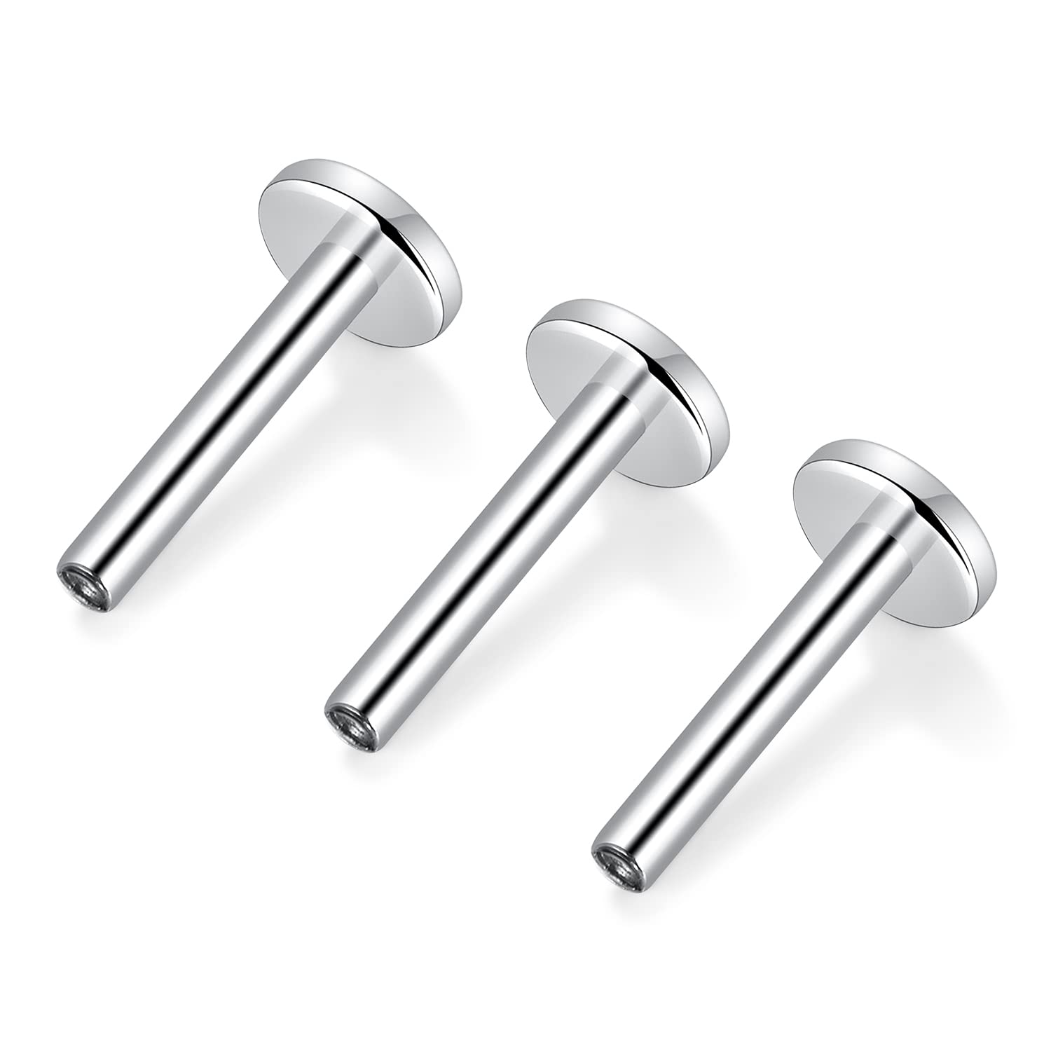 GAGABODY3pcs G23 Titanium Internally Threaded Labret Bar Stud Post 16G 6/8/10mm Labret Monroe Lip Studs Helix Cartilage Tragus Earring Piercing Without End