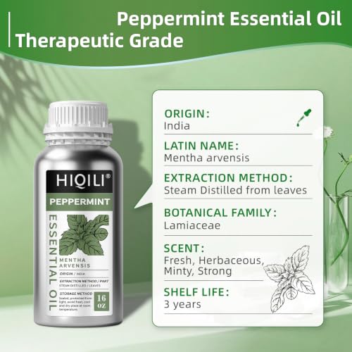 Image of HIQILI Peppermint Essential Oil for Freshening Air, Hair Care & DIY | Refreshing Minty Aroma for Soap Making, SPA & Home Use - 500ml / 16.9 fl oz
