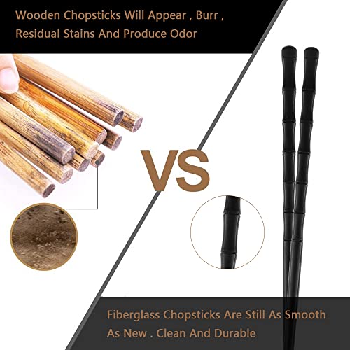 DXLing 2 works Chopsticks Fibreglass Reusable Bamboo Shape Chopsticks Chinese Style Black Chopstick Rest Gift Set including Panda Ceramic Chopsticks Holder and Case - Image 4