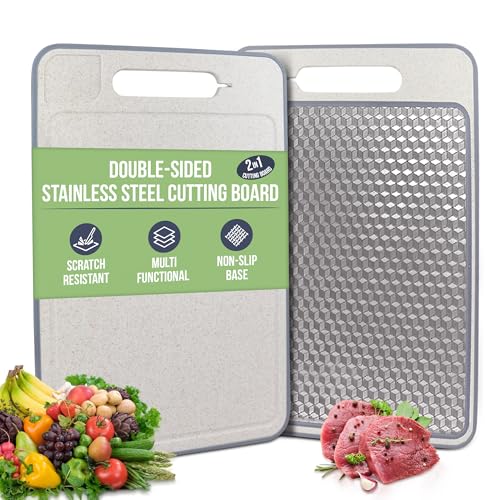 Tabla de cortar rectangular de acero inoxidable doble cara miniatura 1