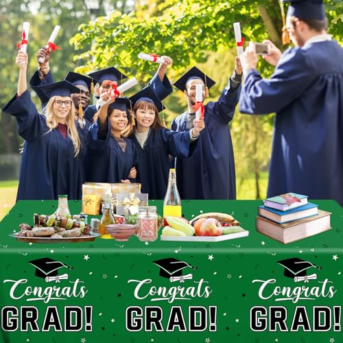 Image of 2026 Graduation Decorations,Congrats Grad Tablecloth 2pcs White Green Class of 2026 Table Covers Rectangle for Graduation Party Supplies,108x54inch (Green)