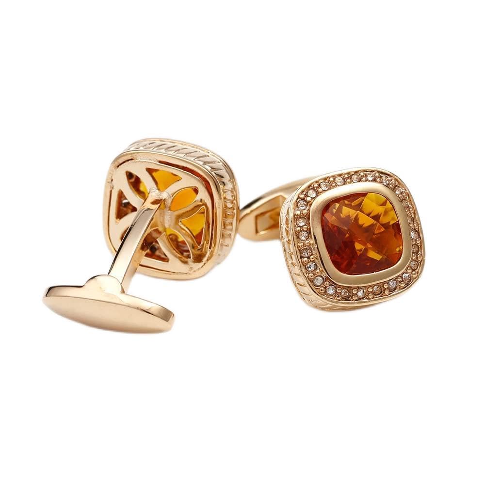 Gemelos de Camisa para Hombre con circonitas y Diamantes de imitación Cuadrados Dorados.