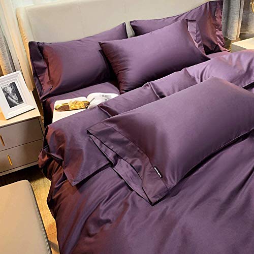 Literie Parure de lit 4 pièces Ensemble de literie Coton Simple Solide Longues Agrafes Coton Doux 100% (C Full) (D King)