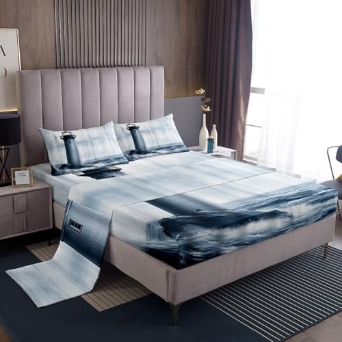 jejeloiu Lighthouse Bed Sheets Set Twin Size Kids Nautical Fitted Sheet with Deep Pocket for Boys Girls Teens Ocean Themed Bedding Set Breathable Sea Adventure Bedroom Decor