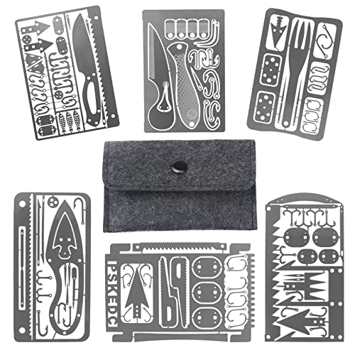 6 tarjetas de supervivencia de acero inoxidable Wilderness Survival Gear para pesca, camping y supervivencia en el interior, color plateado