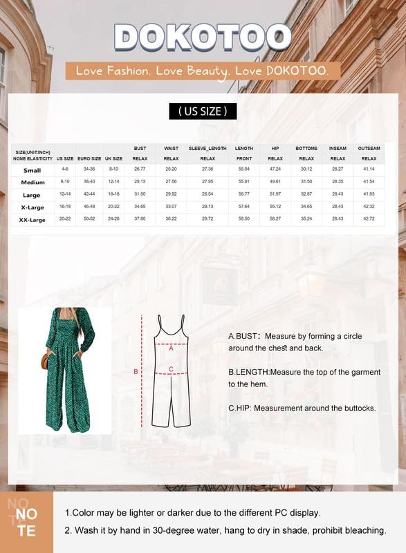 Dokotoo Womens Casual Loose Overalls One Piece Long Sleeve Jumpsuits for Women Stretchy Long Sleeve Wide Leg Long Pant Rompers Jumpsuit with Pockets Printed 2026 Fashion S Pink - Image 4