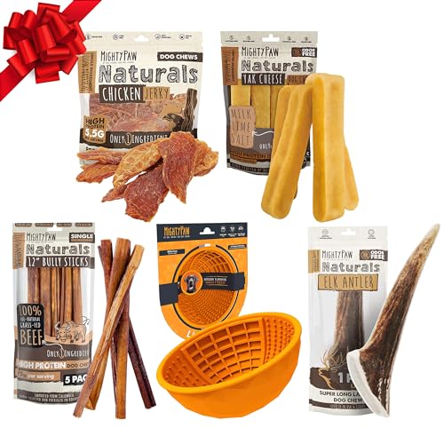 Mighty Paw Dog Gift Basket | Gifts for Dogs. 5 Bully Sticks, 4 Ya...
