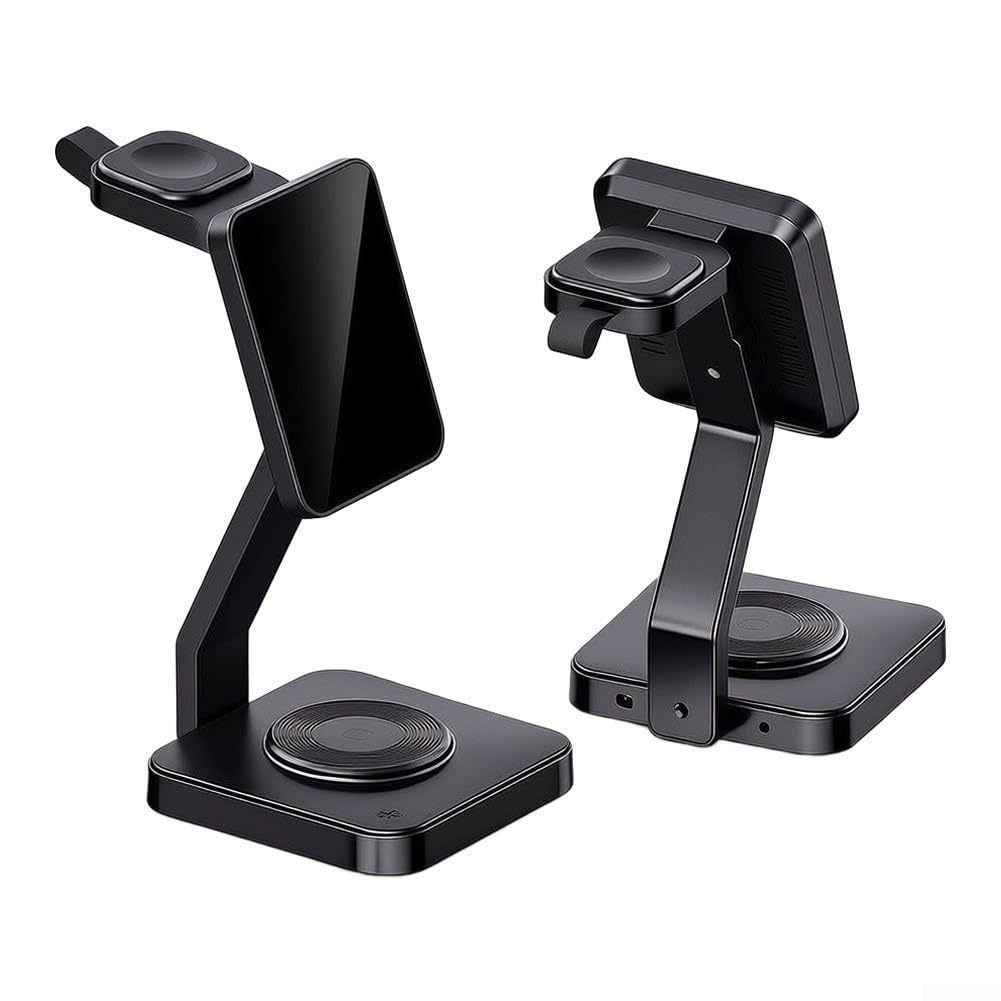 Caricabatterie wireless 3 in 1 per iPhone per Airpods Watch | Stazione di ricarica rapida ABS con display intelligente per casa e ufficio (25 W bianco per entrambi)
