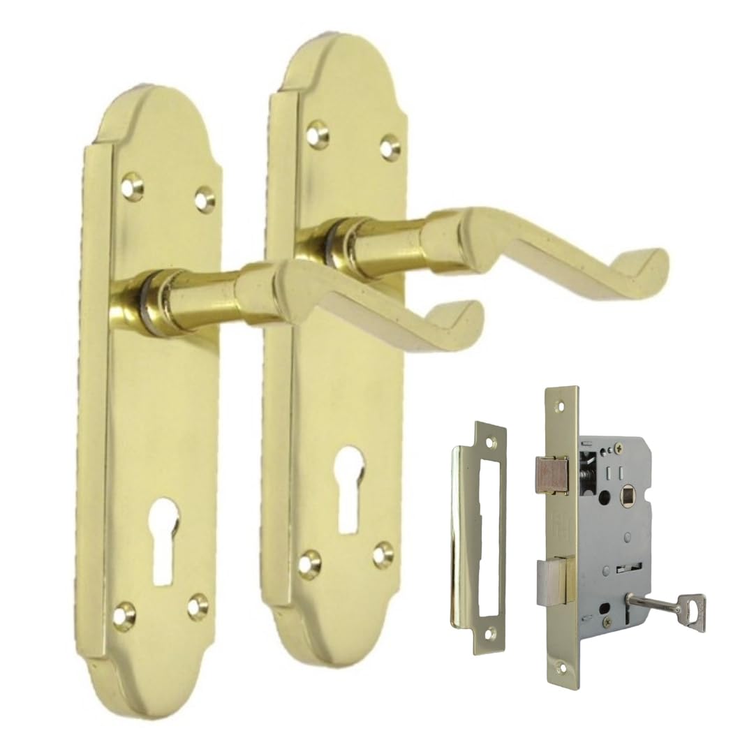 Epsom Door Handle Yellow Brass Internal Door Handle Set - Internal Door Handles In 1 Pair (Lock + Lever Mortice Sash Lock)
