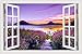 LUCKYYL Stickers Muraux 3D Fenêtre Vue Violet Lavande Paysage Campagne Vinyle Papier Peint Chambre Salon Salle De Bain Home Decor 70X100 Cm