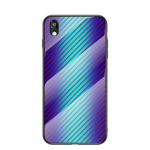 MadBee Funda para Huawei Honor 8S [con Protector de Pantalla],9H Cristal Templado [Patrón de Fibra] [Resistente a los Arañazos] + Borde de TPU Silicona Suave Fundas Case Cover (Azul)