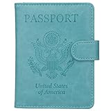 GDTK Leather Passport Holder Cover Case RFID Blocking Travel Wallet (Sky Blue)