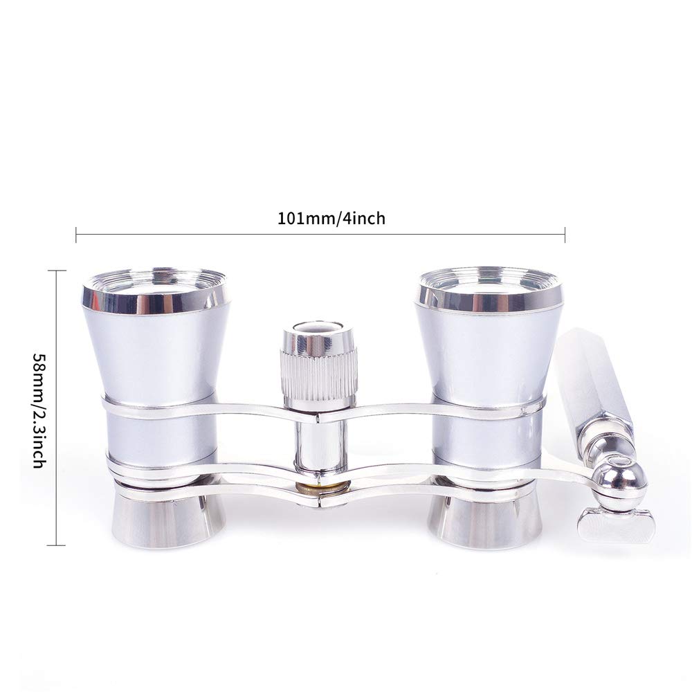3X25 Opera Theater Horse Racing Glasses Binocular Telescope with Handle/Accessory Kit Women Telescope (Silver)
