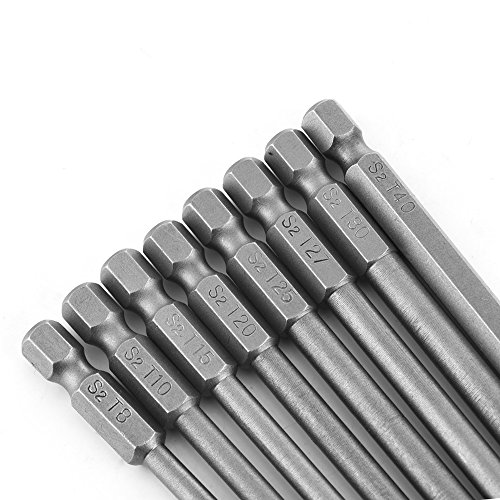 Yakamoz 8Pcs 1/4 Inch Hex Shank T8-T40 Magnetic Torx Head Screw Driver Bit Set Security Tamper Proof Star 6 Point Screwdriver Kit Tools | 150Mm Length #TOP6