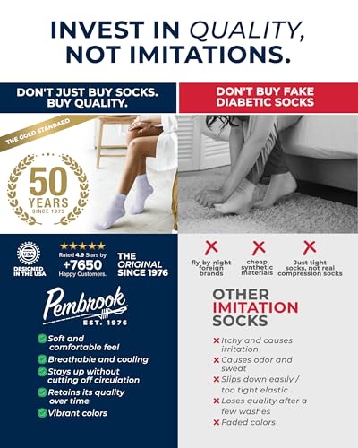 Image of Pembrook Knit Diabetic Socks for Men & Women - 6 Pairs, Wide Non Binding Neuropathy Socks for Women, Smooth Toe Seams