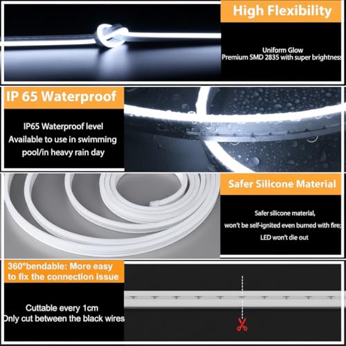 Image of HEADLY 16.4 Feet LED Neon Strip Lights, with 12V Adapter, Waterproof IP65, Silicone Flexible Rope Light for Home Wall Decor | Neon Lights | 5 Meter |