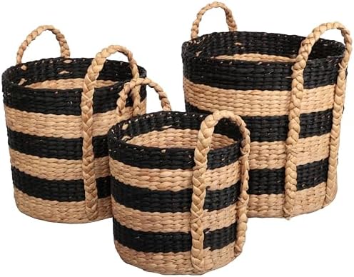 happimess BSK2018C-3SET Willow Rustic Cottage Stripe Handwoven Wa...