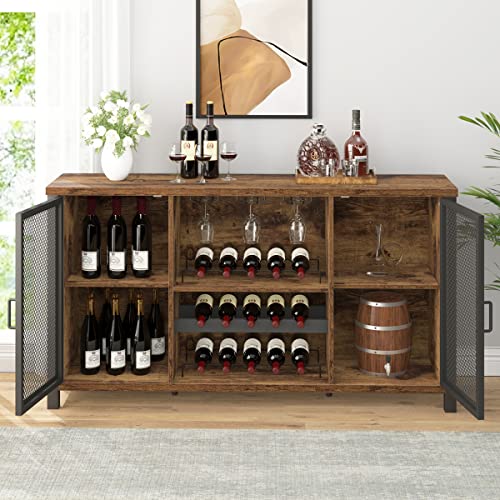 IBF-Rustic-Wine-Bar-Cabinet-Coffee-Bar-Cabinet-for-Liquor-and-Glasses-Farmhouse-Wood-Buffet-Sideboard-with-Storage-Rack-Wine-Liquor-Cabinet-for-Home-Kitchen-Dining-Room-Rustic-Brown-55-Inch IBF Rustic Wine Bar Cabinet Coffee Bar Cabinet for Liquor and Glasses Farmhouse Wood Buffet Sideboard with Storage Rack Wine Liquor Cabinet for Home Kitchen Dining Room Rustic Brown 55 Inch